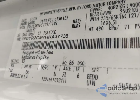 2017 Ford Transit-250 from USA, damaged, VIN 1FDYR2CM7HKA37738